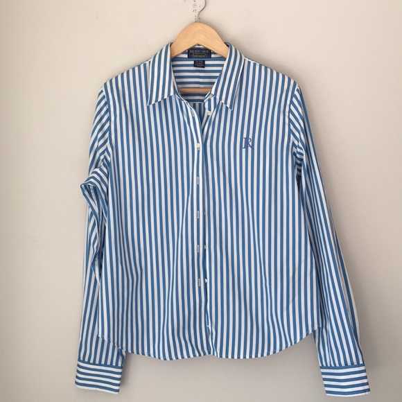 Ralph Lauren Tops - Ralph Lauren Blue Stripe Logo Button Front Shirt